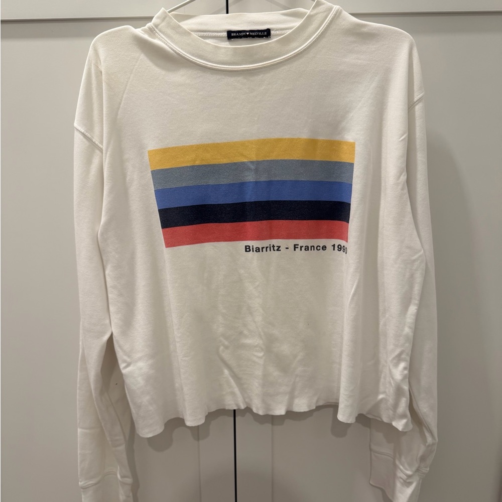 Brandy Melville White Tee with Navy Label